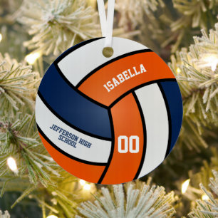 Orange and Navy Blue Volleyball - Customise Metal Tree Decoration