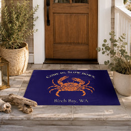 Orange and Navy Coastal Crab Beach House Doormat