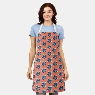 Orange and Navy Fall Leaves Pattern Apron