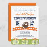 Orange and Navy Football Birthday Party Invite<br><div class="desc">Orange and navy blue football birthday party invitations with a girly twist. White hearts on the banner and football and dainty ribbon bows on the 40 and 50 yard line makes it sweet and cute for the birthday girl of any age. IF YOU LOVE TO WATCH, PLAY OR COACH FOOTBALL,...</div>