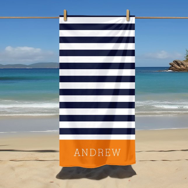 Orange and Navy Stripes Monogram Beach Towel (Creator Uploaded)