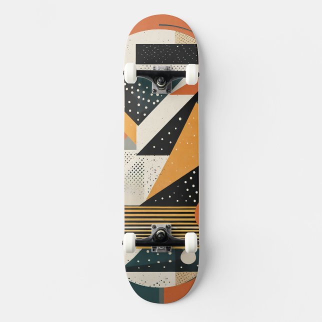 Orange and ochre geometric shapes skateboard (Front)