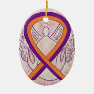 Orange and Orchid Awareness Ribbon Angel Ornament