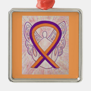 Orange and Orchid Awareness Ribbon Angel Ornaments