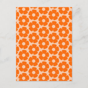 Orange and Peach Retro 60s Floral Pattern  Postcard