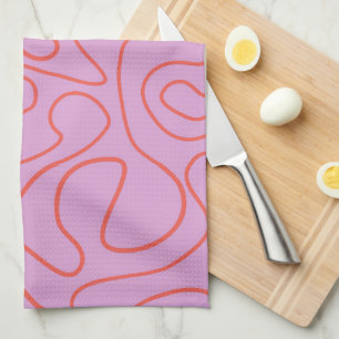 Orange and Pink Abstract Minimalist Lines  Tea Towel