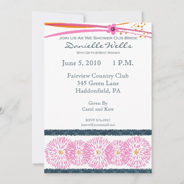 Orange and Pink Bridal Shower Invitaitons Invitation (Front)