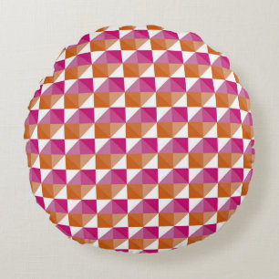 Orange and Pink Checkerboard Round Cushion