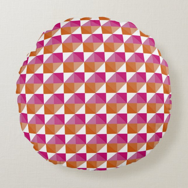 Orange and Pink Checkerboard Round Cushion (Front)