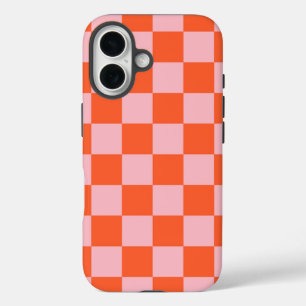 Orange and Pink Chequerboard Pattern iPhone 16 Case