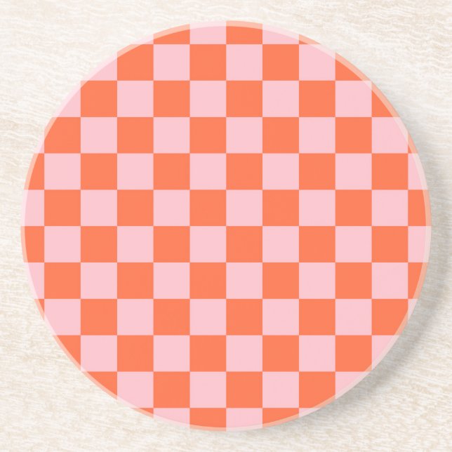 Orange and Pink Chequerboard Pattern Coaster (Front)
