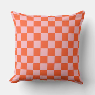 Orange and Pink Chequerboard Pattern Cushion