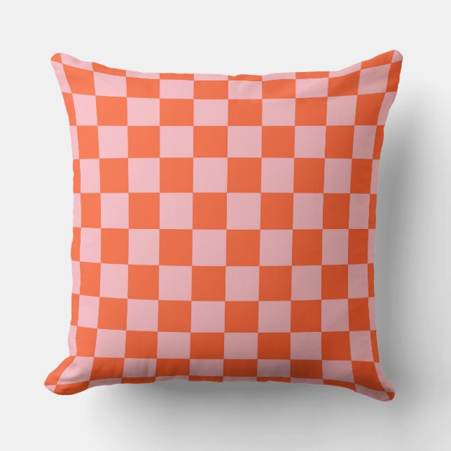 Orange and Pink Chequerboard Pattern Cushion (Front)