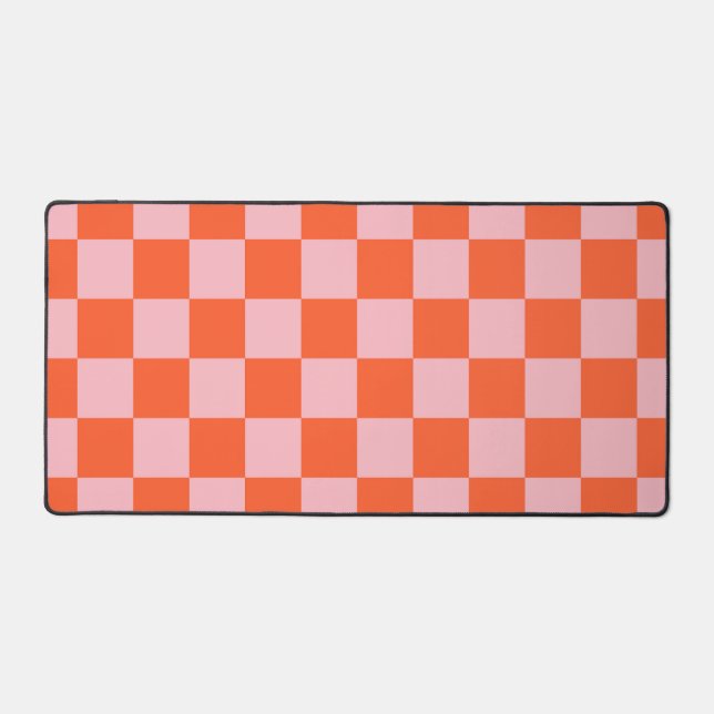Orange and Pink Chequerboard Pattern Desk Mat (Front)