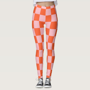 Orange and Pink Chequerboard Pattern Leggings