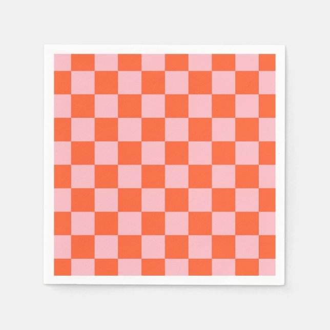Orange and Pink Chequerboard Pattern Napkin (Front)