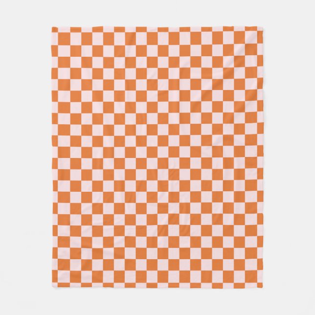 Orange and Pink Chequered Pattern Chequerboard Che Fleece Blanket (Front)