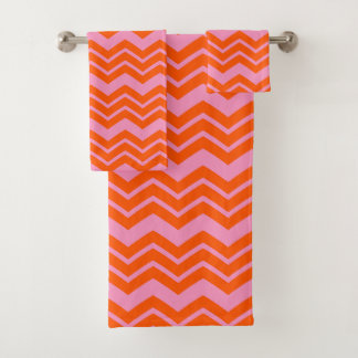 Orange and Pink Chevron Pattern Design Bath Towel Set