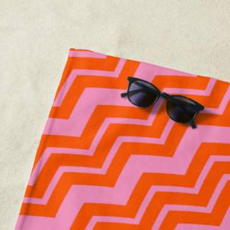 Orange and Pink Chevron Pattern Design Beach Towel