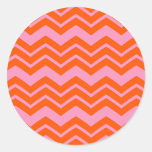Orange and Pink Chevron Pattern Design Classic Round Sticker