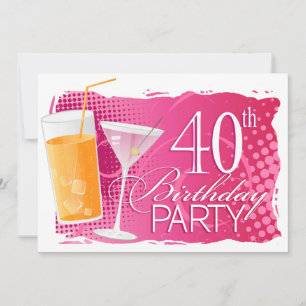 Orange and Pink Cocktail 40th Birthday Party Invitation