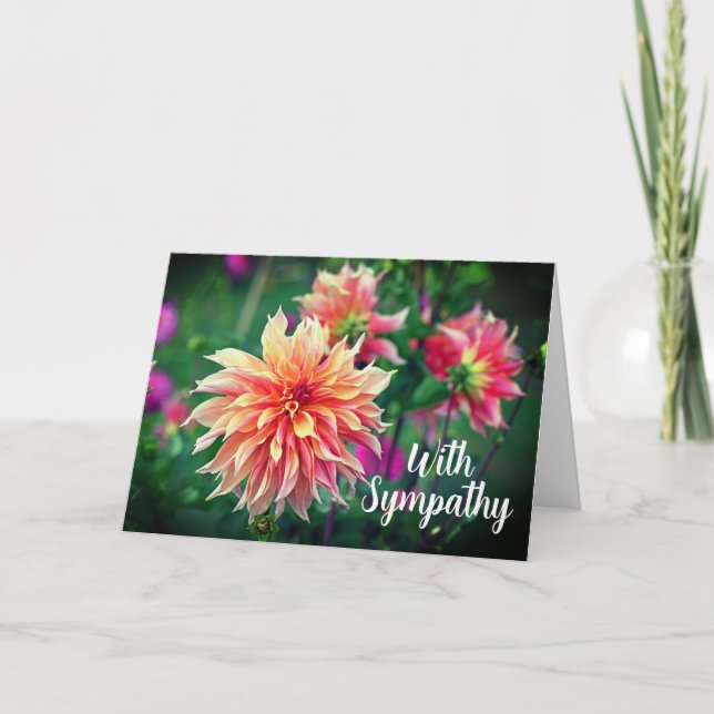 Orange and Pink Dahlia Flower With Sympathy Card (Front)