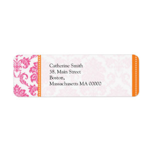 Orange and Pink Damask Wedding Address Labels