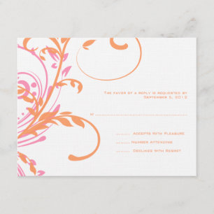 Orange and Pink Double Floral Wedding RSVP Card