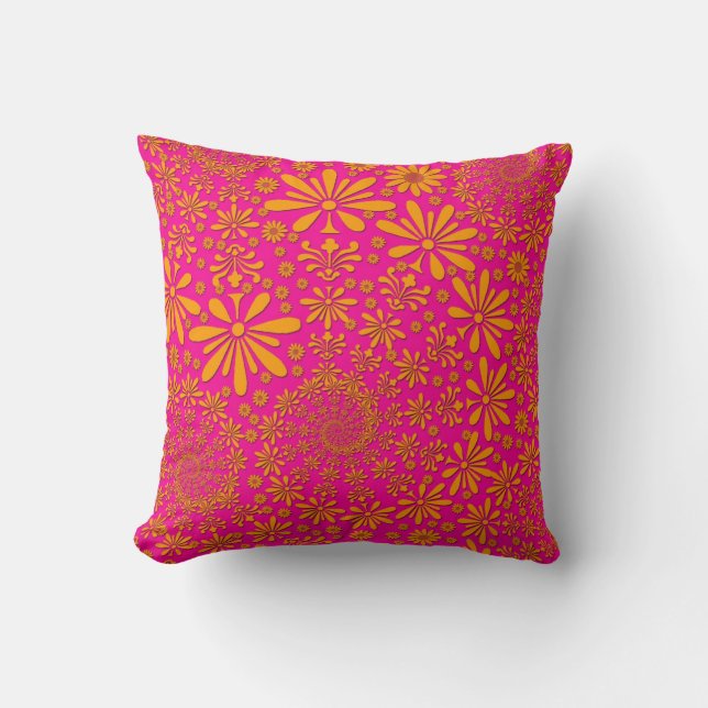 Orange and Pink Floral Pattern Cushion (Front)