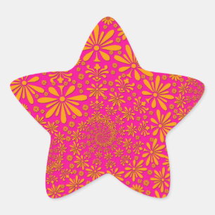 Orange and Pink Floral Pattern Star Sticker