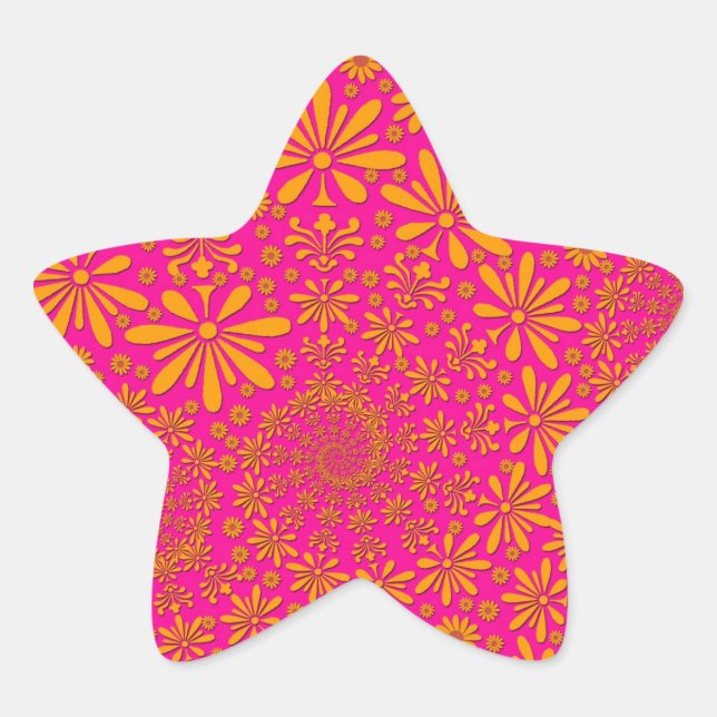Orange and Pink Floral Pattern Star Sticker (Front)