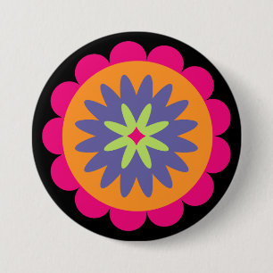 orange and pink floral shapes illustration 7.5 cm round badge