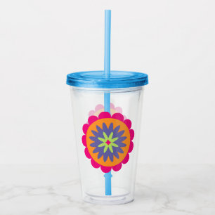 orange and pink floral shapes illustration acrylic tumbler