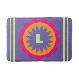 orange and pink floral shapes illustration bath mat