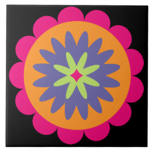 orange and pink floral shapes illustration ceramic tile