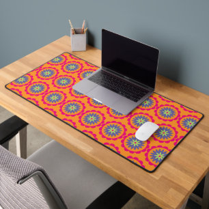 orange and pink floral shapes illustration desk mat