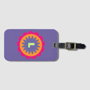 orange and pink floral shapes illustration luggage tag