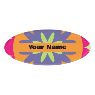 orange and pink floral shapes illustration name tag