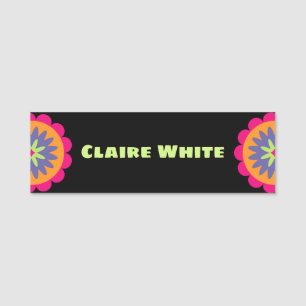 orange and pink floral shapes illustration name tag