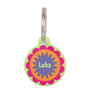orange and pink floral shapes illustration pet tag