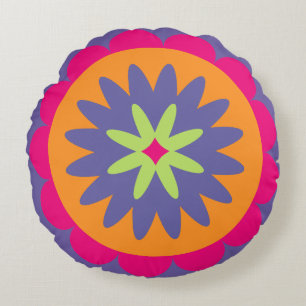 orange and pink floral shapes illustration round cushion