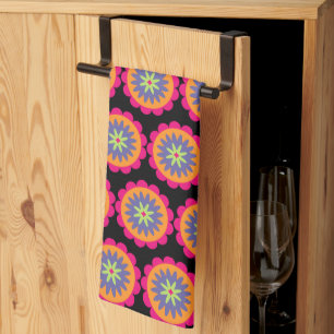 orange and pink floral shapes illustration tea towel