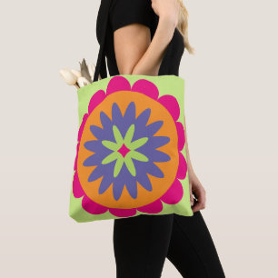 orange and pink floral shapes illustration tote bag