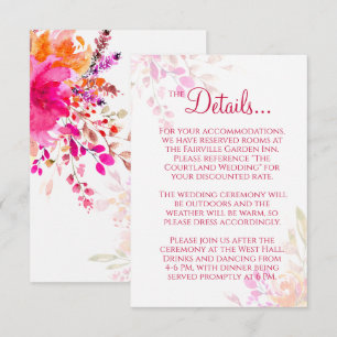 Orange and Pink Floral Watercolor Flowers Wedding Enclosure Card