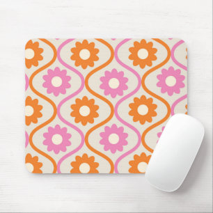 Orange and Pink Flowers on Retro Ogee  Mouse Pad