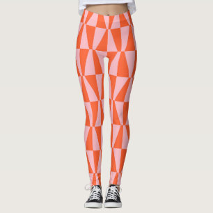 Orange and Pink Geometric Chequerboard Pattern Leggings