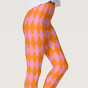 Orange and Pink Harlequin Checkered Design  Leggings
