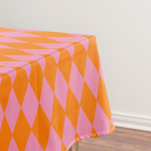 Orange and Pink Harlequin Checkered Design Tablecloth