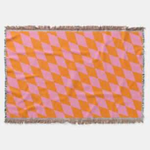 Orange and Pink Harlequin Checkered Design  Throw Blanket