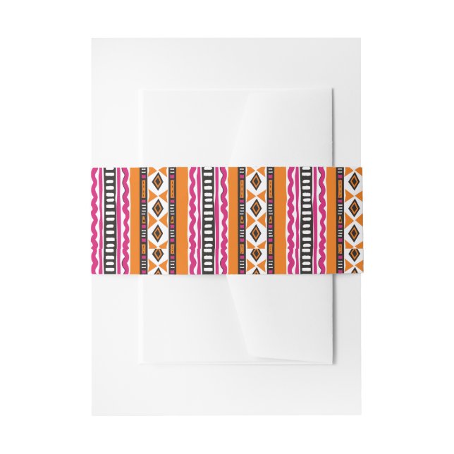 Orange and Pink Kente African Pattern Invitation Belly Band (Front Example)
